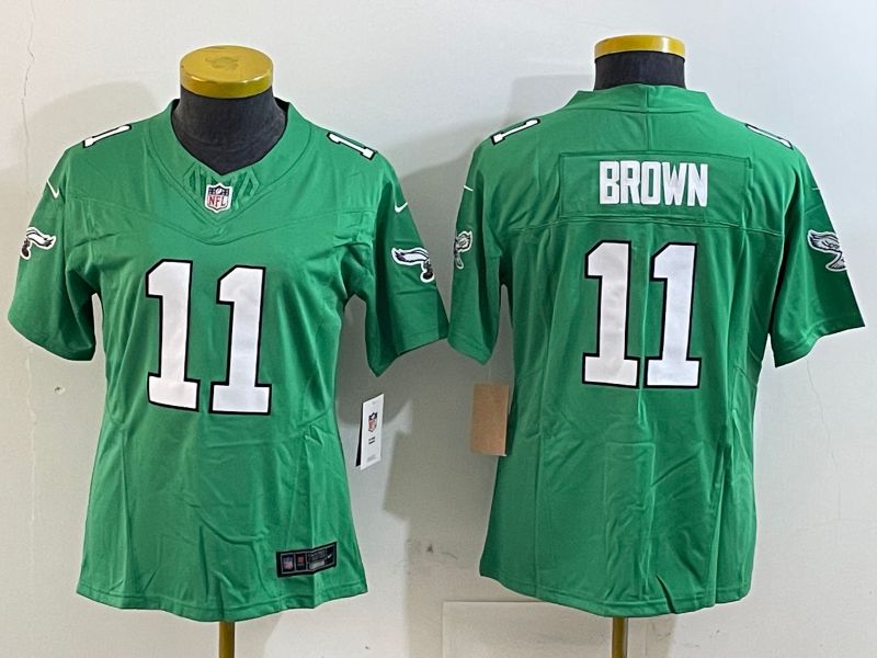 Youth Philadelphia Eagles #11 Brown Green three generations 2025 Nike Vapor Limited NFL Jersey style 1